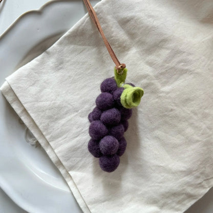 Purple grape cluster wool felt hanging charm