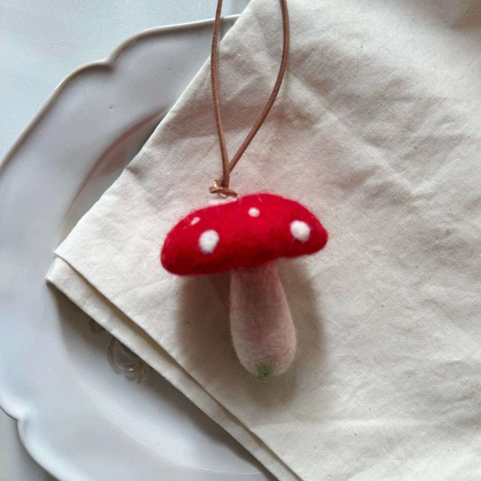 Red mushroom wool felt hanging charm