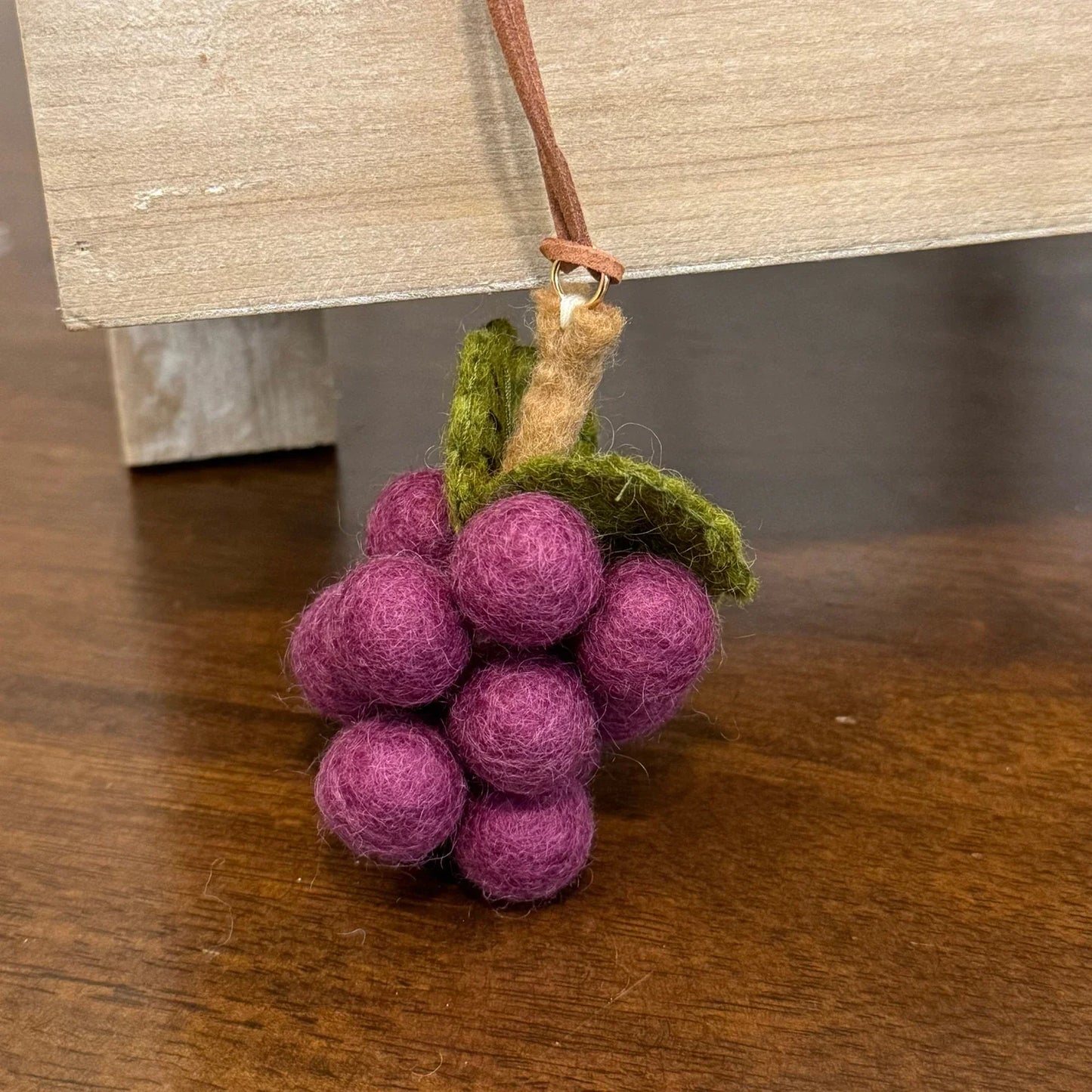 Magenta grape cluster wool felt hanging charm