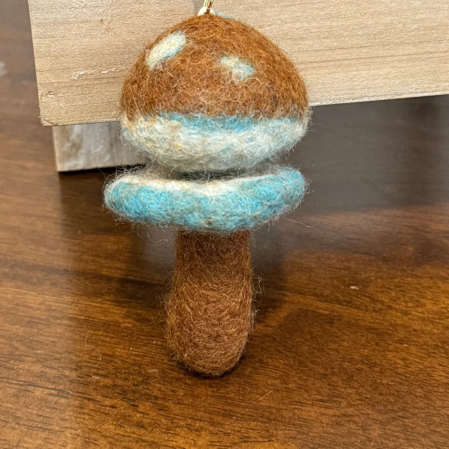 Blue mushroom wool felt hanging charm