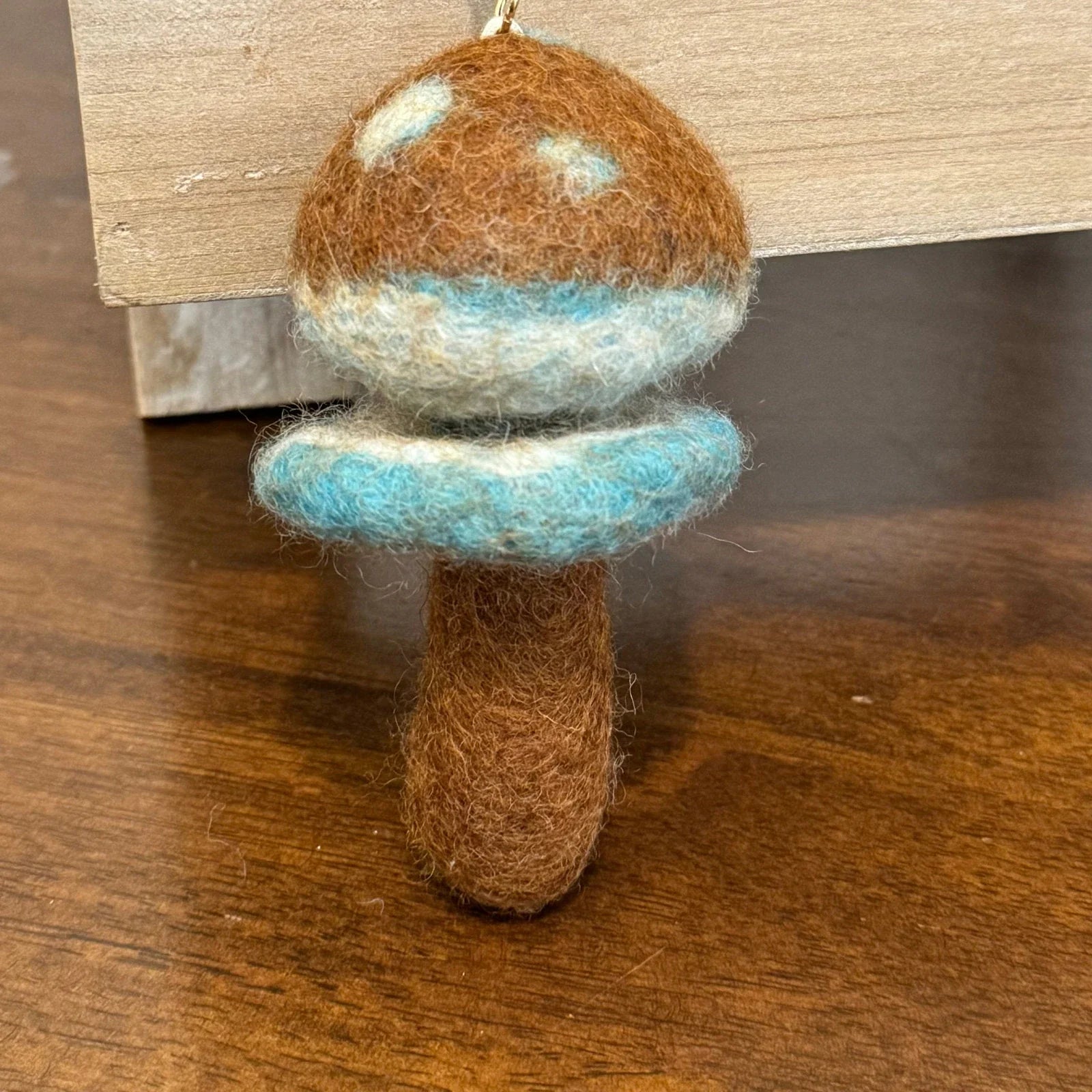 Blue mushroom wool felt hanging charm