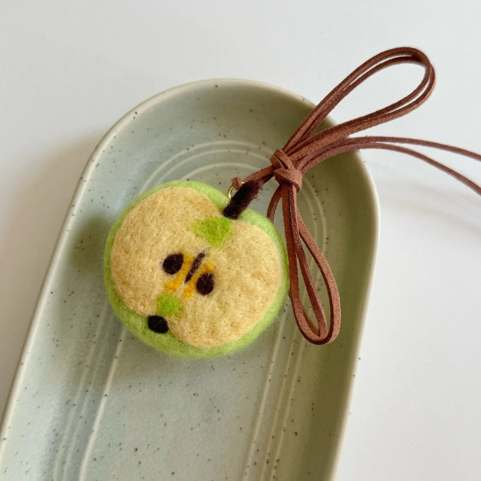 Green apple wool felt hanging charm