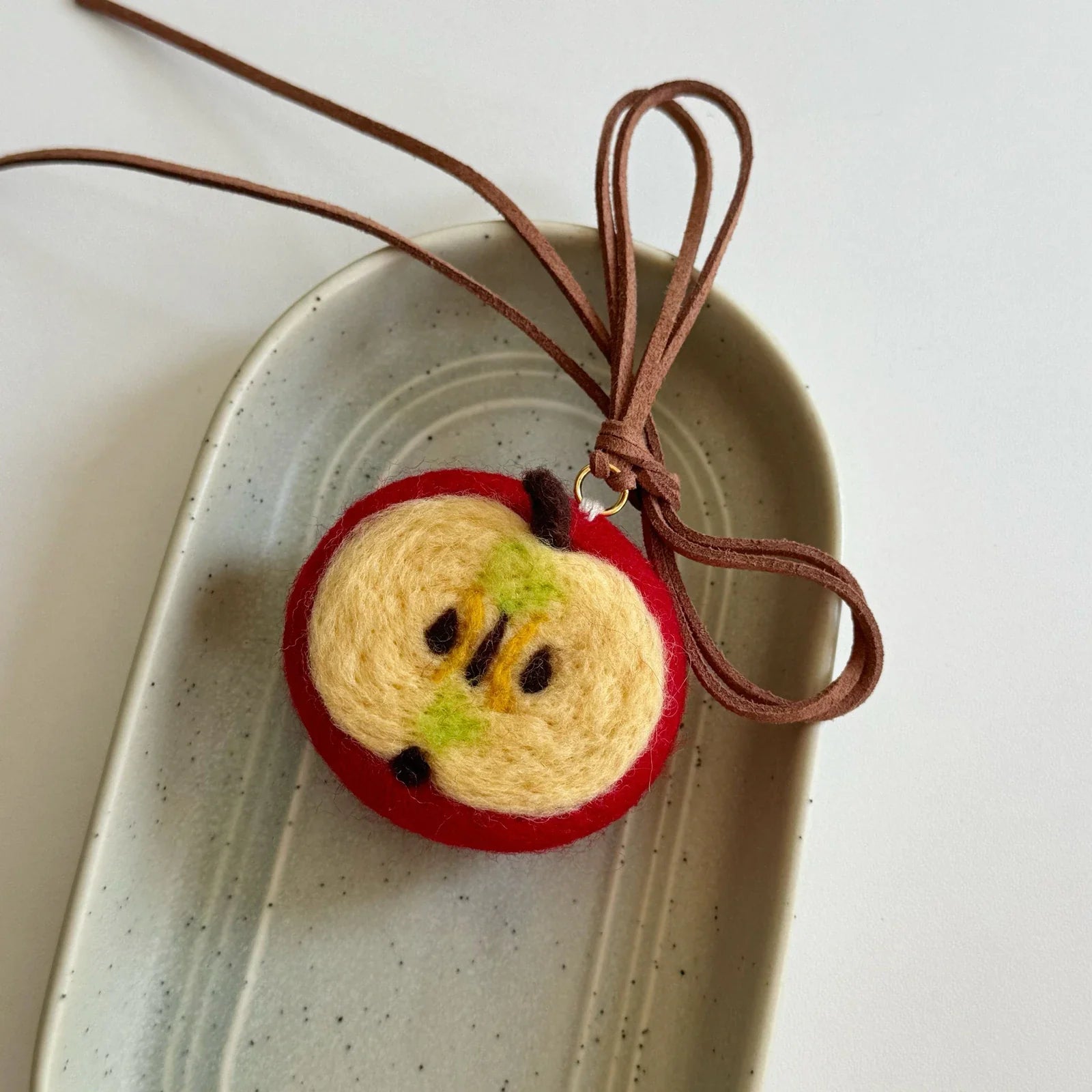 Red apple wool felt hanging charm