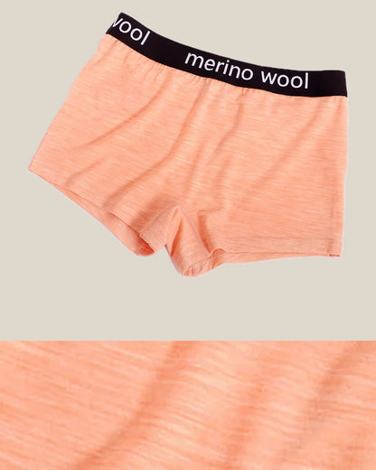 Construction and product view of Merino Wool Boyshorts for Everyday Adventures, shown in Heather Orange · 80% Merino