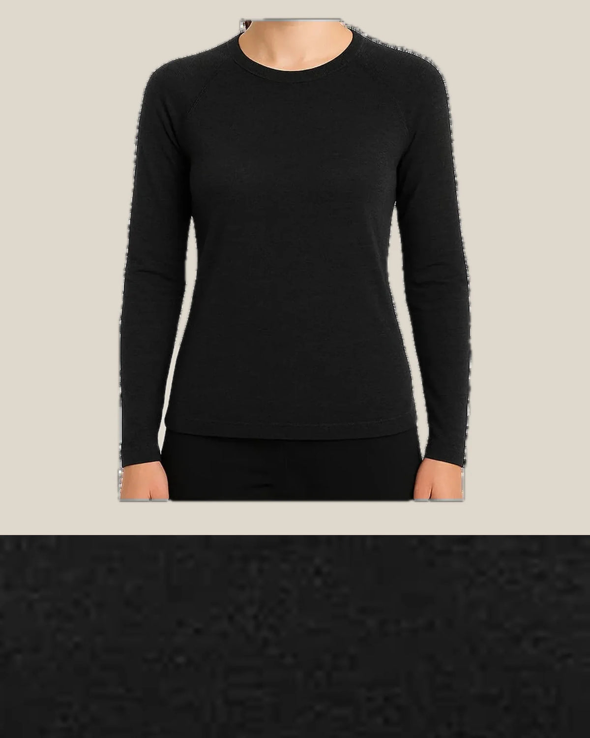 Construction and product view of Merino Wool Crew-Neck Base Layer for Outdoor Days, shown in Black · 180 gsm