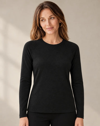 Merino Wool Crew-Neck Base Layer for Outdoor Days worn by an adult model