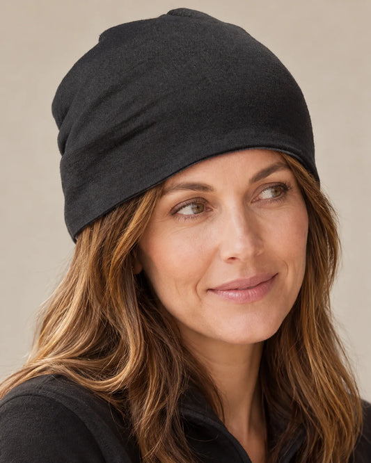 Merino Wool Double-Layer Beanie for the Outdoors worn by an adult model