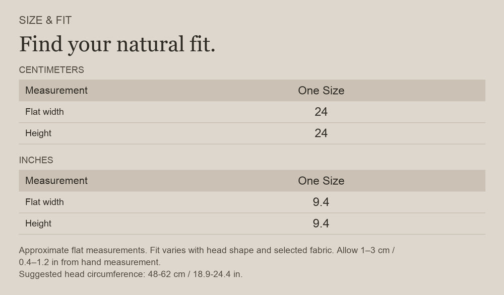 English size guide for Merino Wool Double-Layer Beanie for the Outdoors, with centimeter and inch measurements