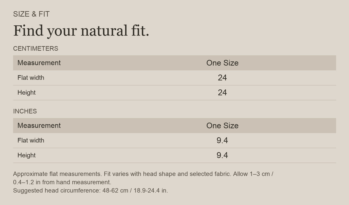 English size guide for Merino Wool Double-Layer Beanie for the Outdoors, with centimeter and inch measurements