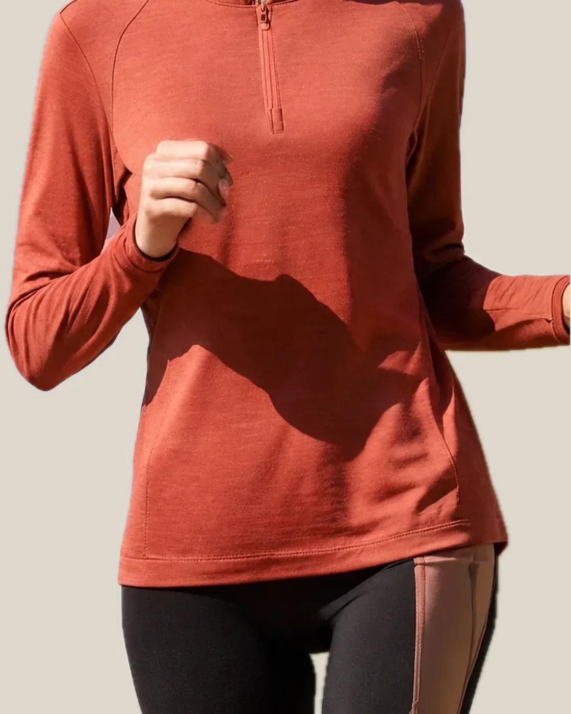 Merino Wool Half-Zip Base Layer for Outdoor Days worn by an adult model
