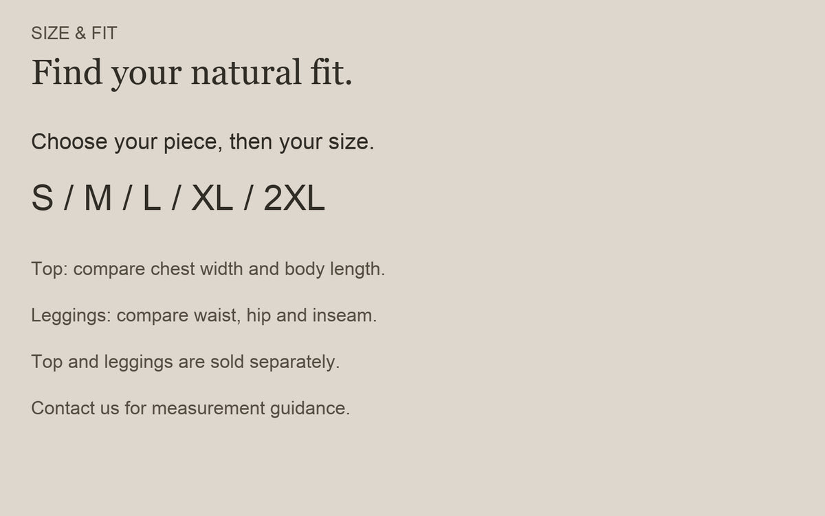 Available sizes and measuring guide for Merino Wool Mesh Base Layer Separates for Women