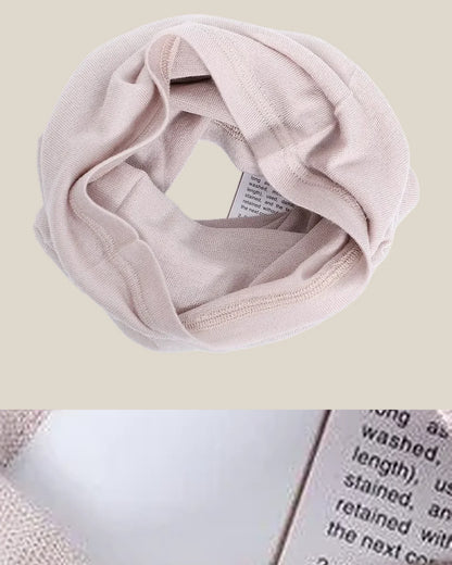 Construction and product view of Merino Wool Multiuse Neck Gaiter for Trail and Travel, shown in Milk Tea Pink
