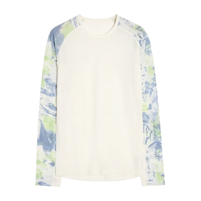 Merino Wool Raglan Top with Nature-Inspired Sleeves in Forest Mist