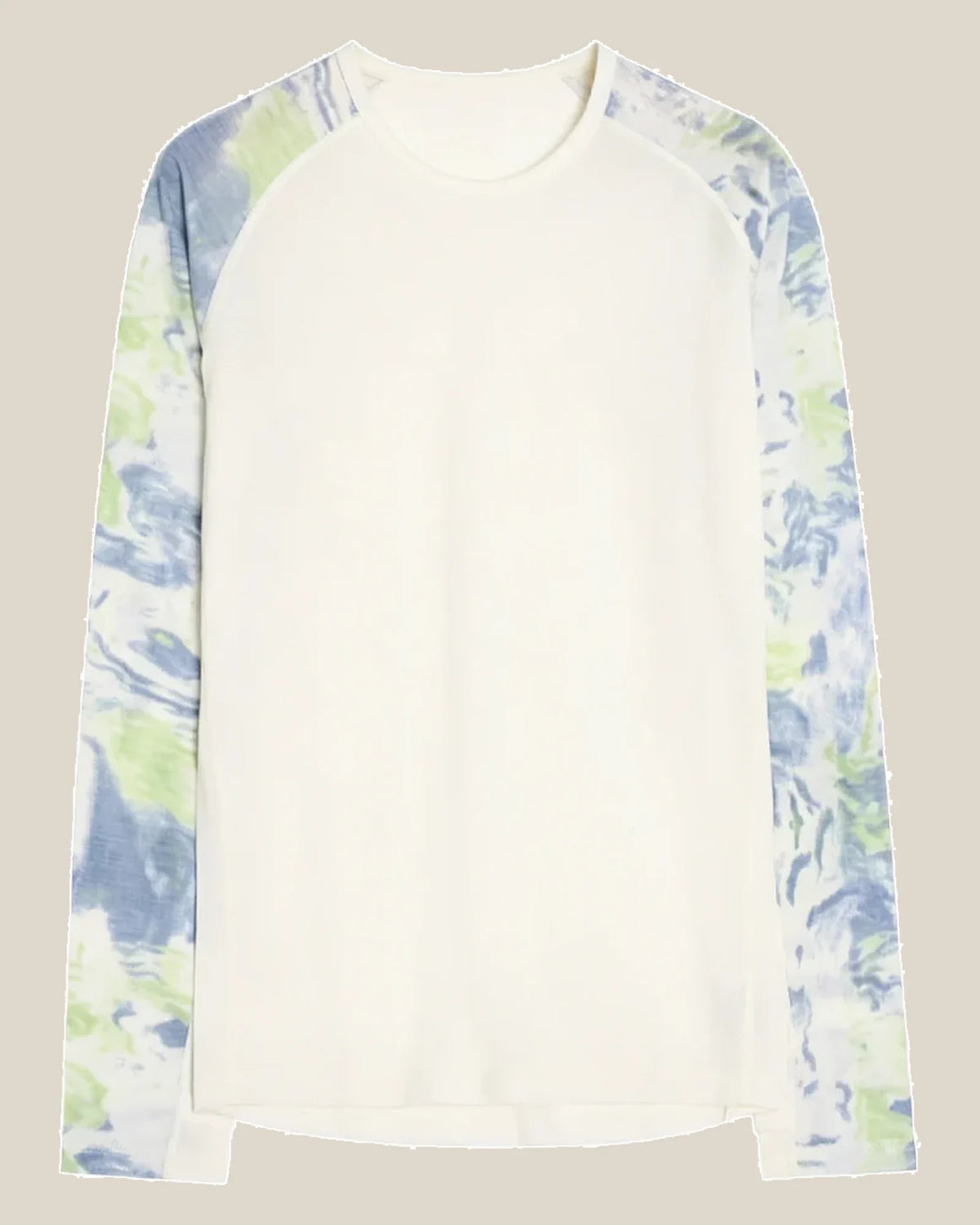 Construction and product view of Merino Wool Raglan Top with Nature-Inspired Sleeves, shown in Forest Mist