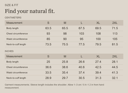 English size guide for Merino Wool Raglan Top with Nature-Inspired Sleeves, with centimeter and inch measurements