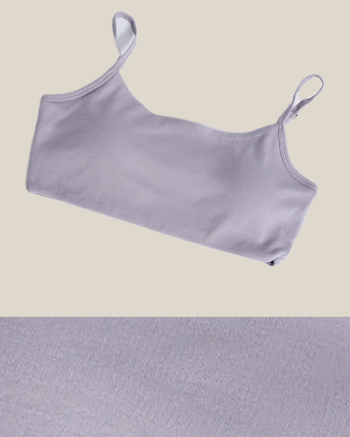 Construction and product view of Merino Wool Scoop-Neck Bralette for Natural Comfort, shown in Crystal Violet · 130 gsm