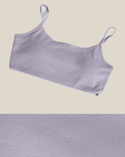 Construction and product view of Merino Wool Scoop-Neck Bralette for Natural Comfort, shown in Crystal Violet · 130 gsm