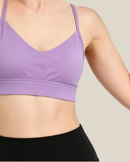 Merino Wool V-Neck Bralette in Superfine Wool worn by an adult model