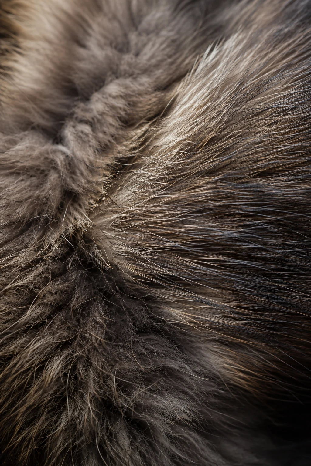 Natural fur fibers showing direction, underlayer and tonal depth