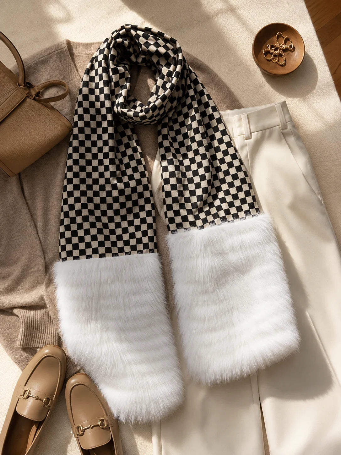 Women's Fox Fur Checkerboard Scarf & Shoulder Wrap — view 5