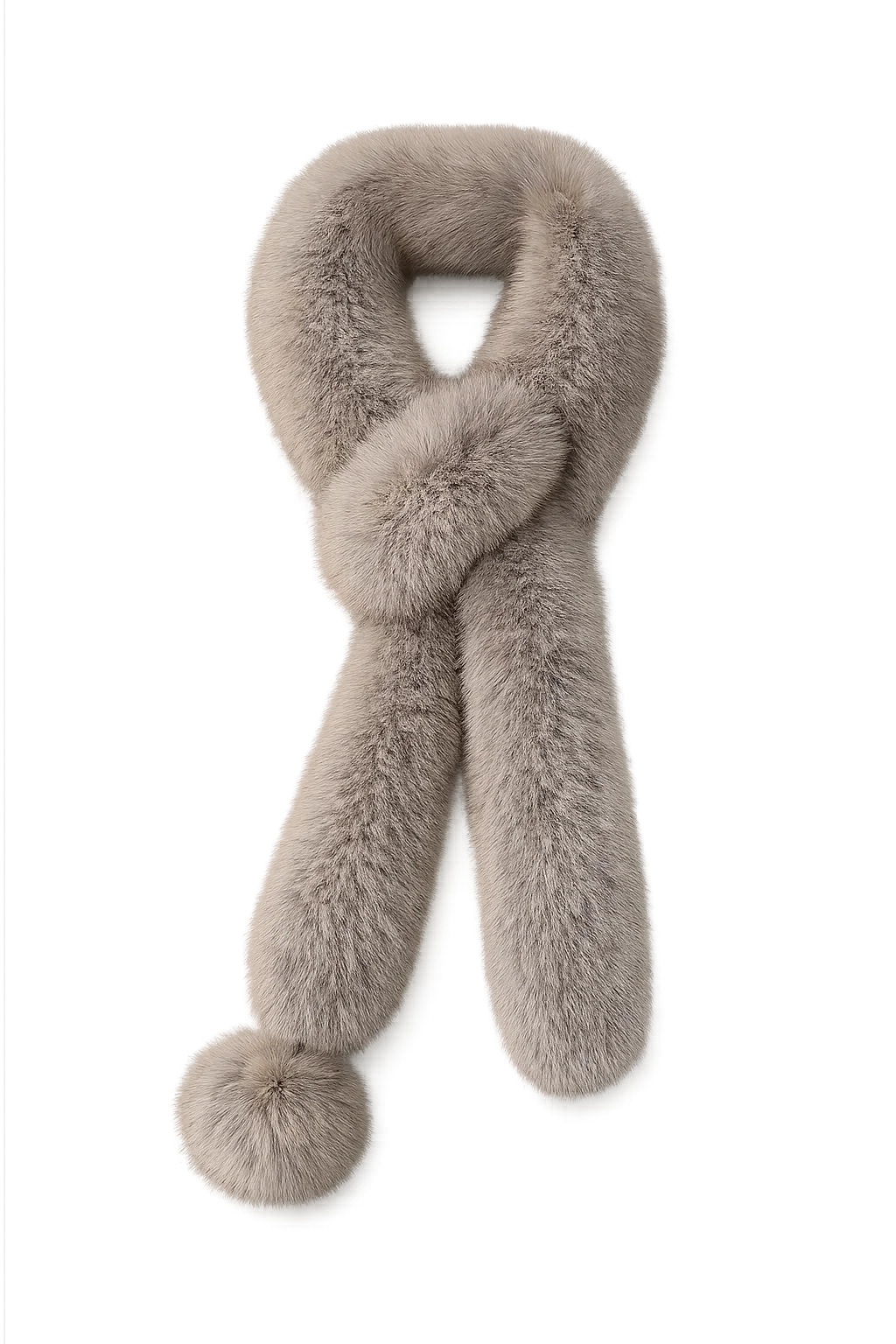 Women's Fox Fur Long Scarf with Pom-Pom Detail — view 1