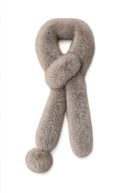 Women's Fox Fur Long Scarf with Pom-Pom Detail — view 1