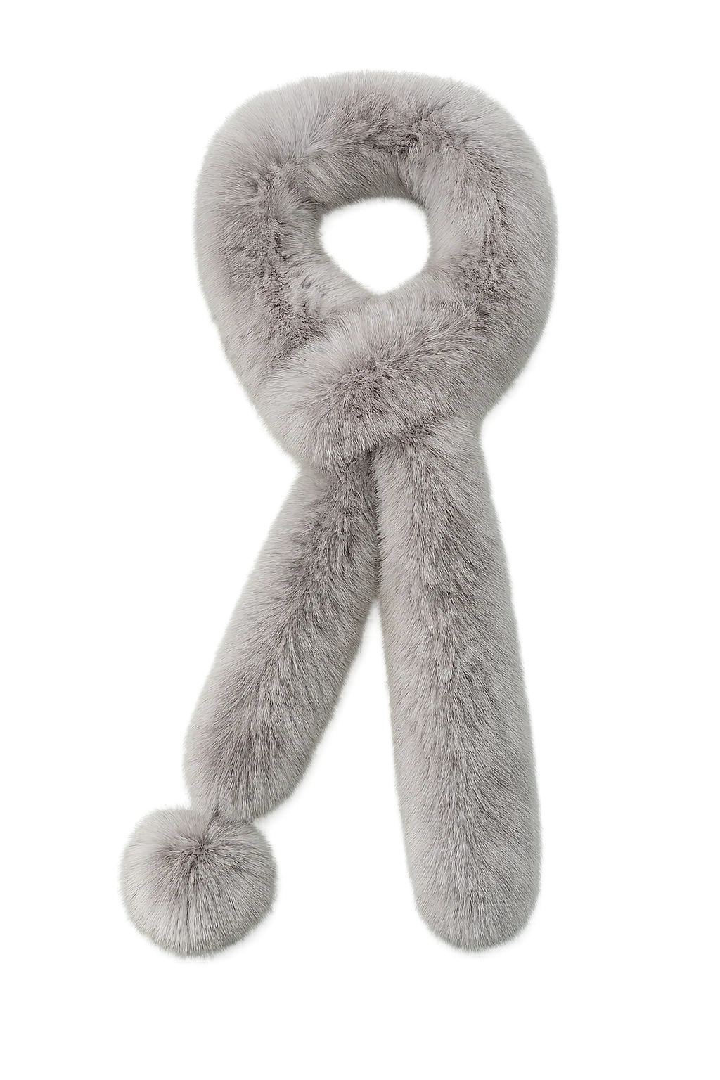 Women's Fox Fur Long Scarf with Pom-Pom Detail — view 4