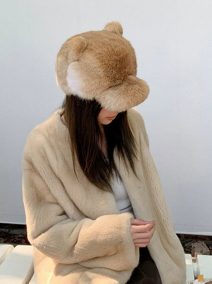 Women's Rabbit Fur Cat-Ear Short-Brim Baseball Cap — view 5