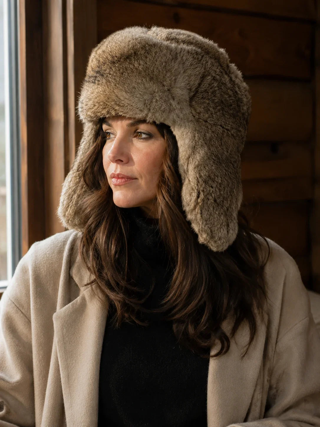 Women's Rabbit Fur Trapper Hat with Ear Flaps — view 8