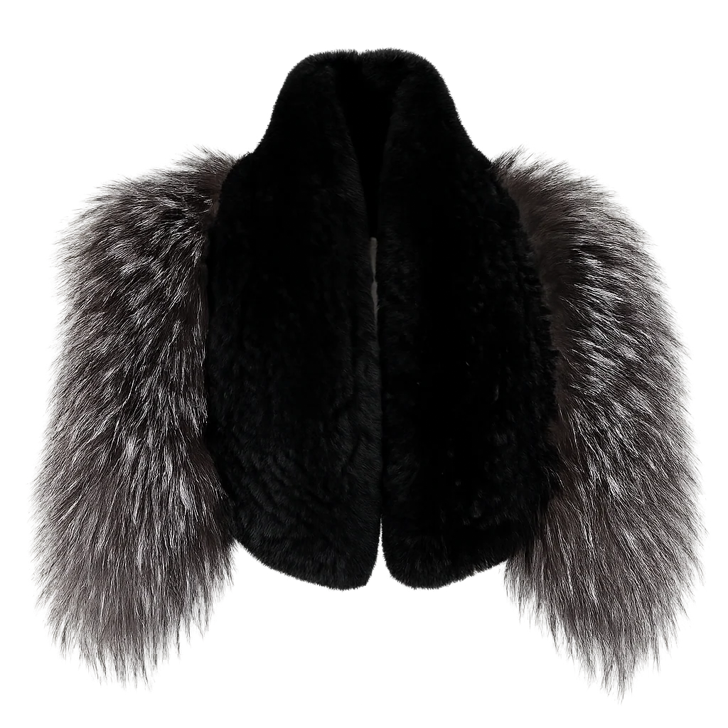 Women's Rex Rabbit Fur & Fox Fur Shawl Collar — view 6