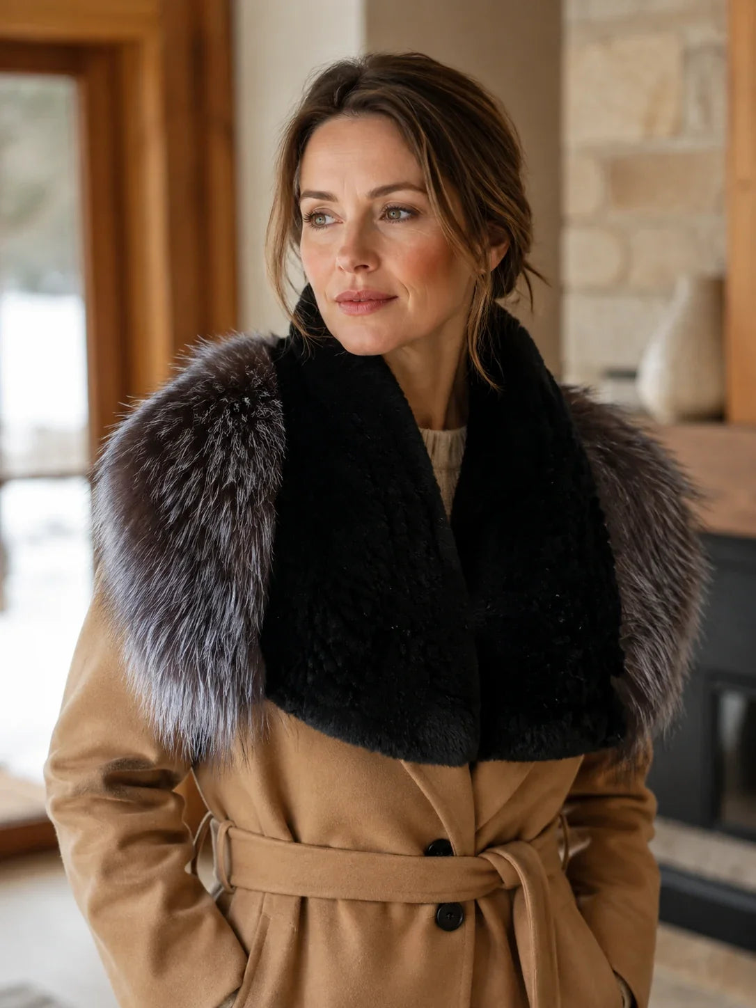 Women's Rex Rabbit Fur & Fox Fur Shawl Collar — view 7