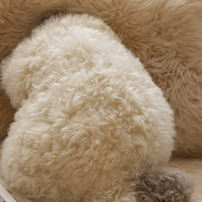 Close view of the cat-shaped cushion plush texture and contrasting tail