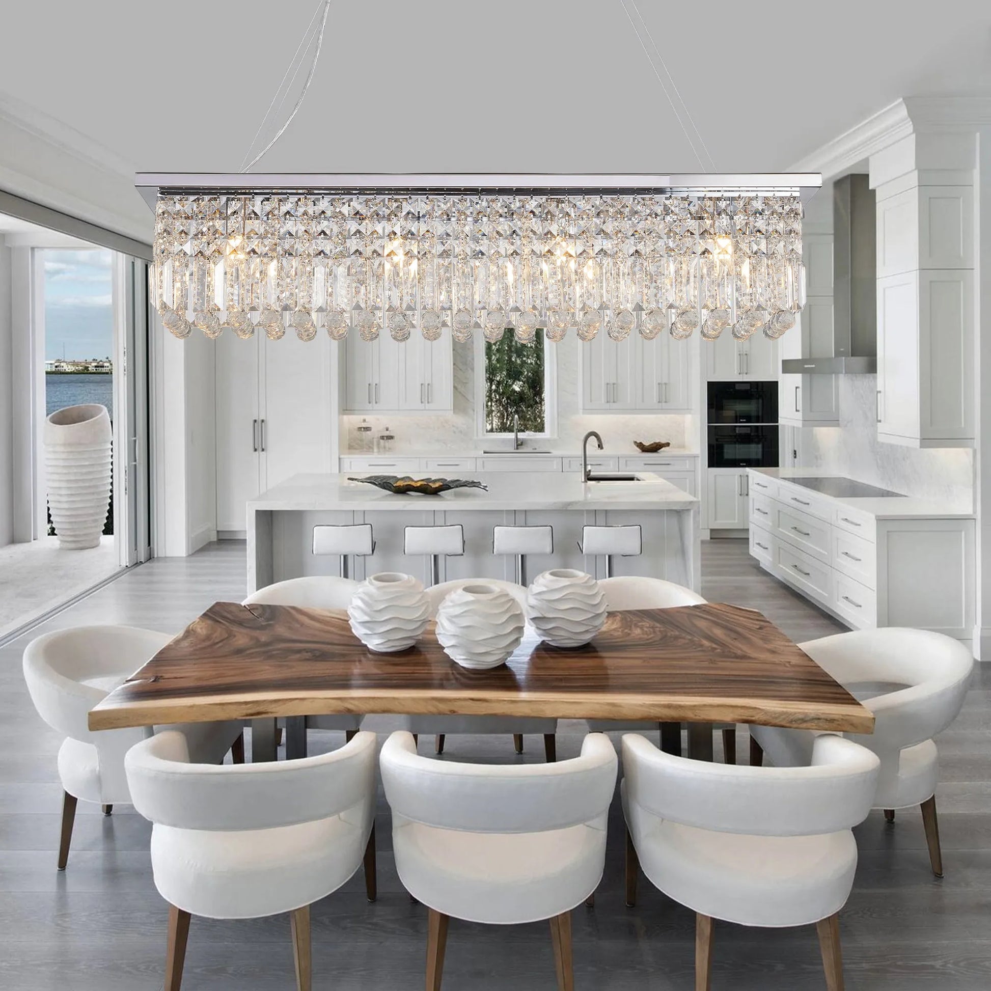 8-Light Rectangular Crystal Chandelier – Chrome – view 2