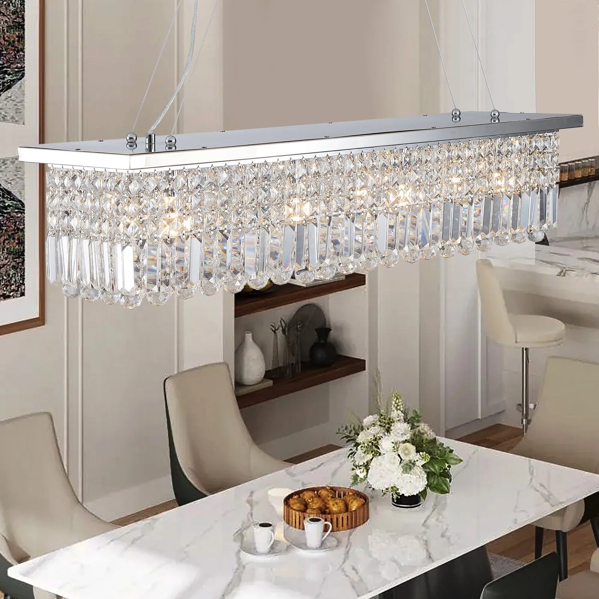 8-Light Rectangular Crystal Chandelier – Chrome – view 4