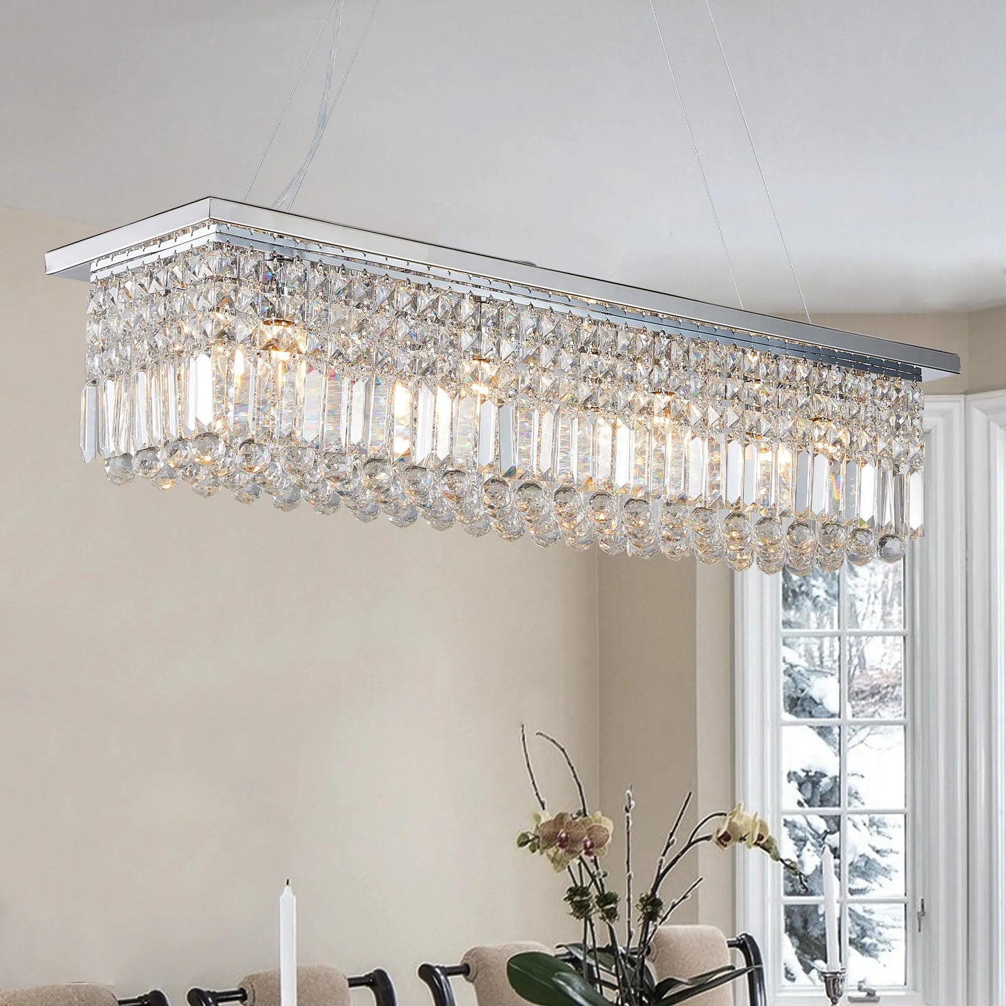 8-Light Rectangular Crystal Chandelier – Chrome – view 5