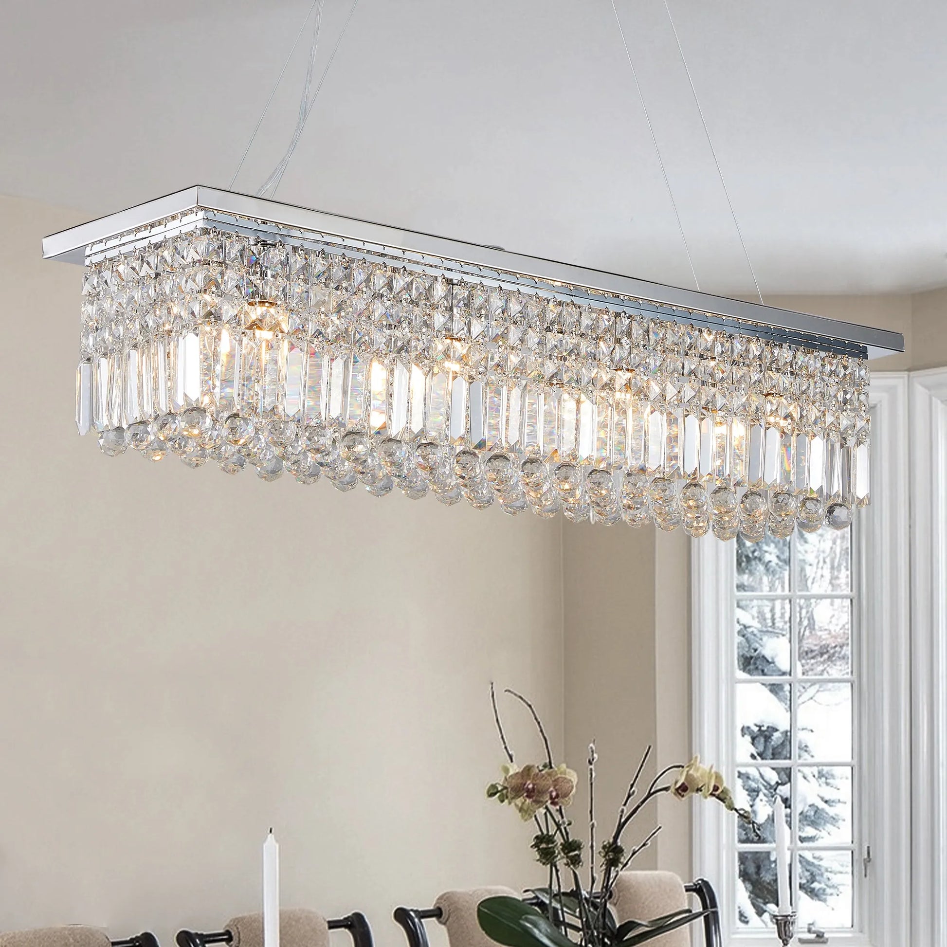 8-Light Rectangular Crystal Chandelier – Chrome – view 5