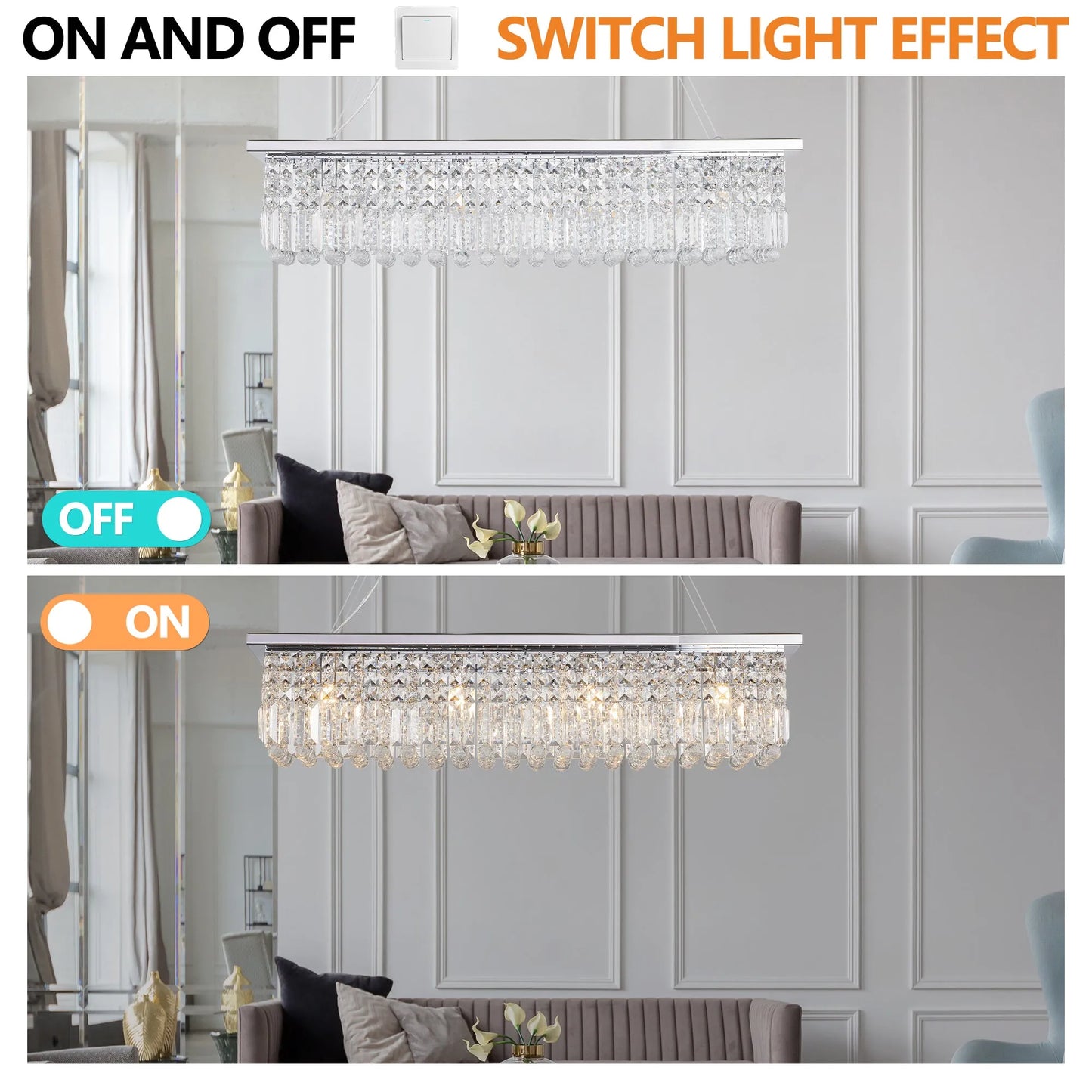8-Light Rectangular Crystal Chandelier – Chrome – view 7