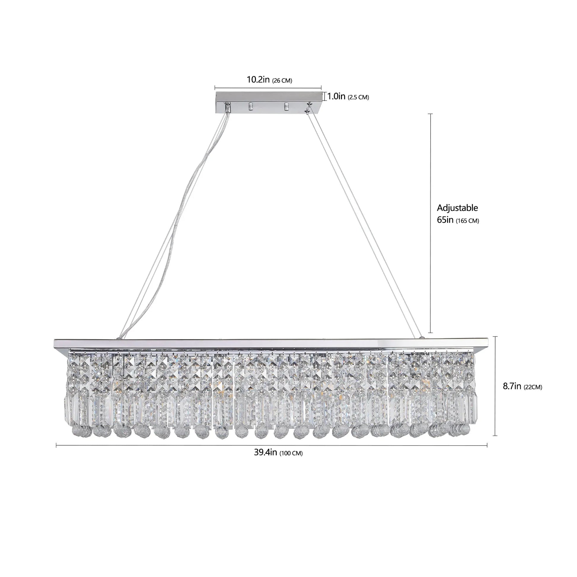 8-Light Rectangular Crystal Chandelier – Chrome – view 9