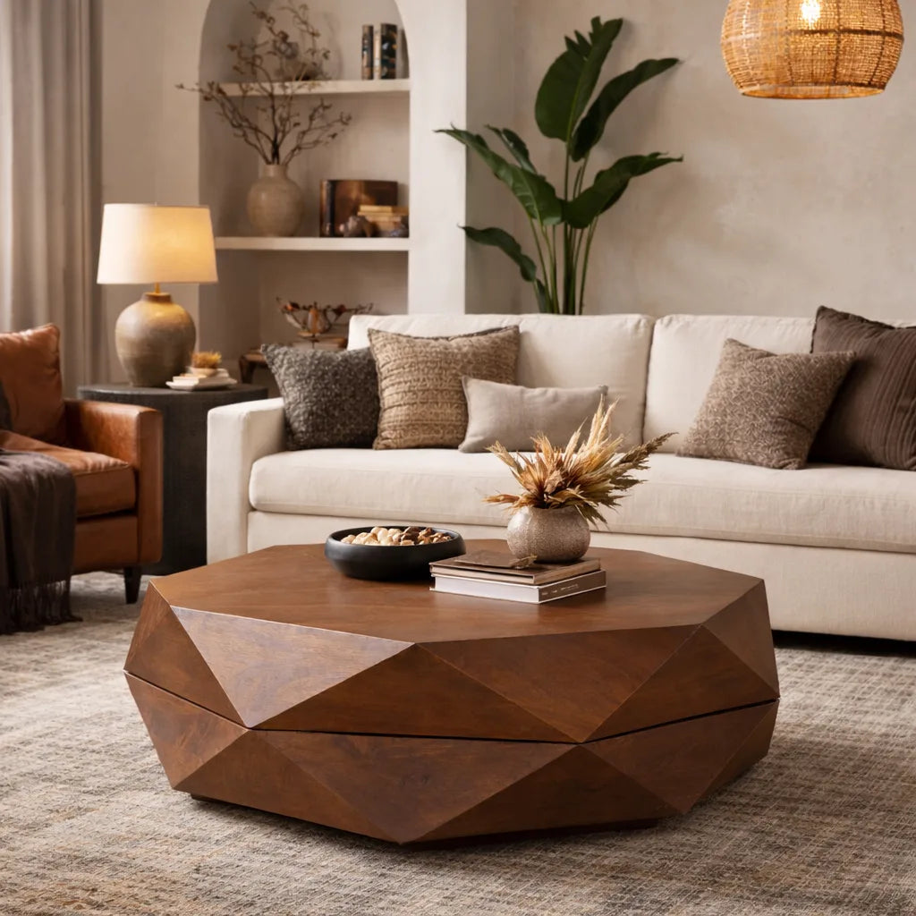 Diamond Shape Solid Wood Lift Top Coffee Table lifestyle view