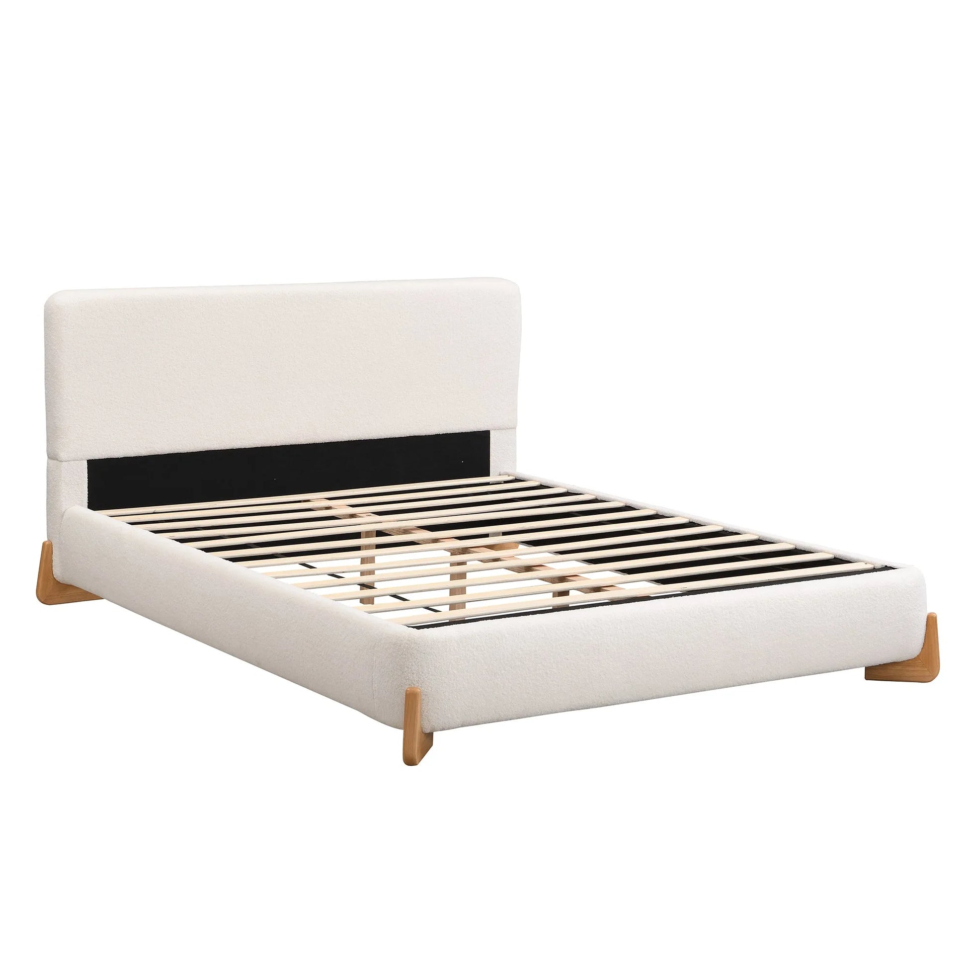 Elegant Boucle Upholstered Bed, A Luxurious and Comfortable Bedroom Centerpiece, Full Size, White detail view 5