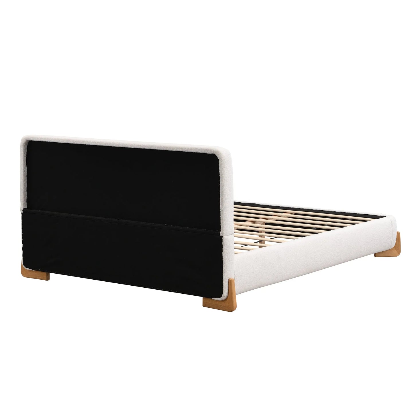 Elegant Boucle Upholstered Bed, A Luxurious and Comfortable Bedroom Centerpiece, Full Size, White detail view 6