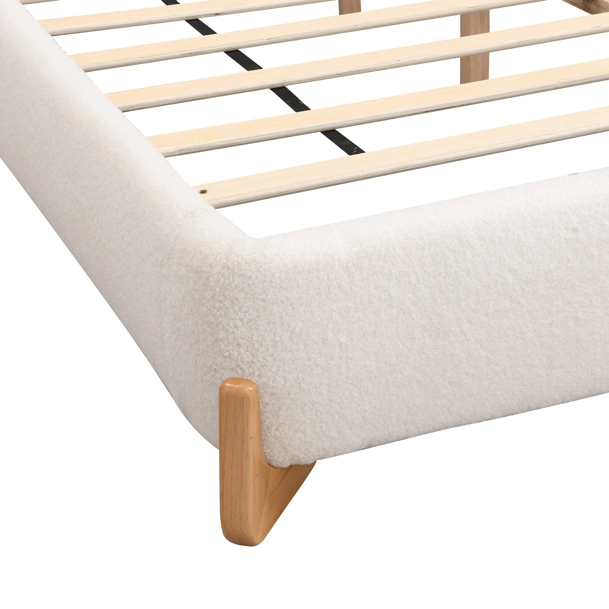 Elegant Boucle Upholstered Bed, A Luxurious and Comfortable Bedroom Centerpiece, Full Size, White detail view 7