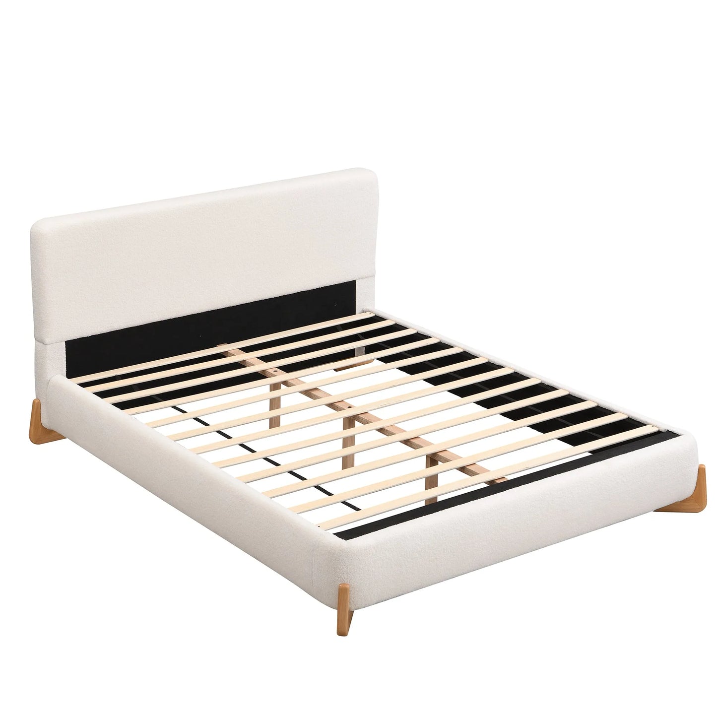 Elegant Boucle Upholstered Bed, A Luxurious and Comfortable Bedroom Centerpiece, Full Size, White detail view 8