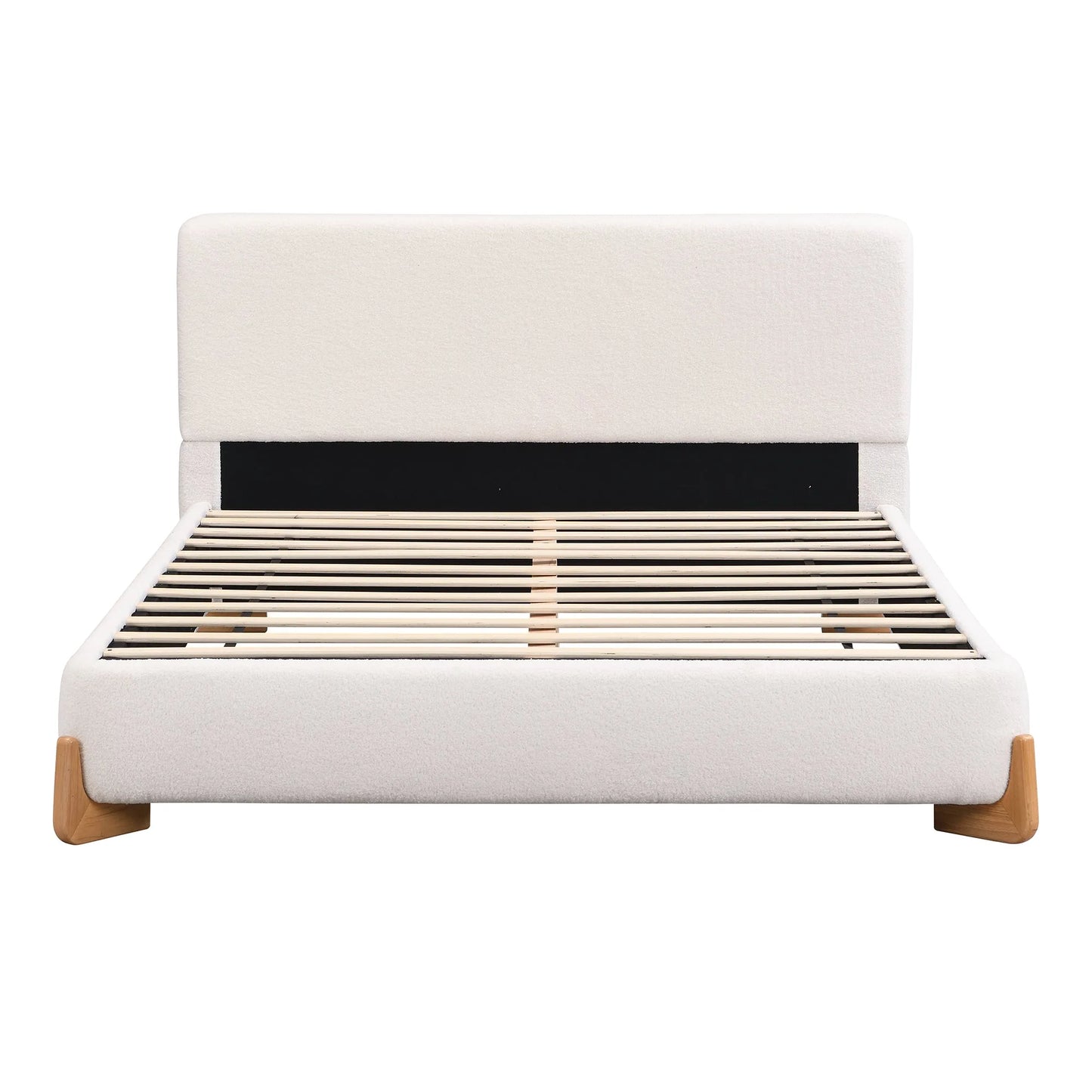 Elegant Boucle Upholstered Bed, A Luxurious and Comfortable Bedroom Centerpiece, Full Size, White detail view 10