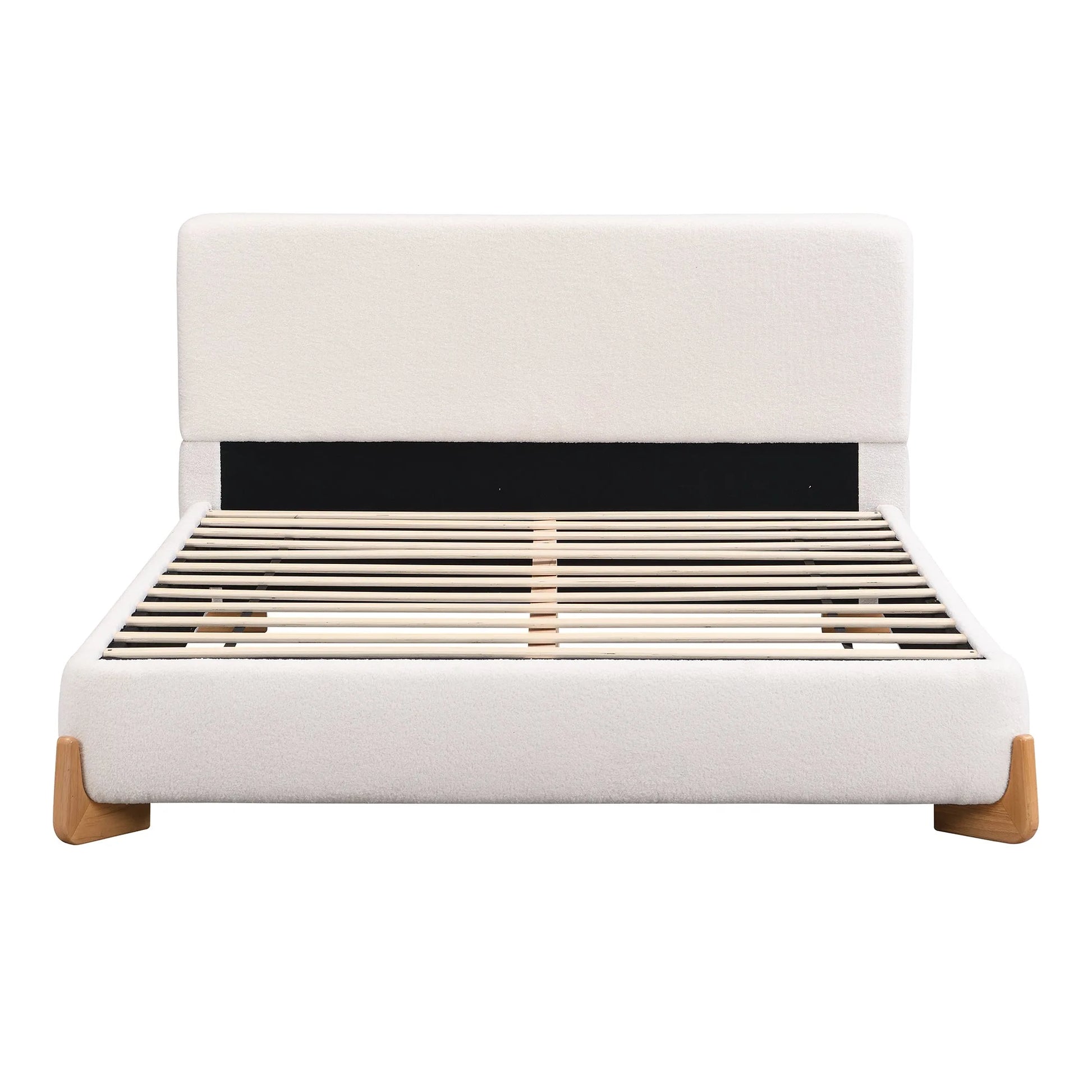 Elegant Boucle Upholstered Bed, A Luxurious and Comfortable Bedroom Centerpiece, Full Size, White detail view 10