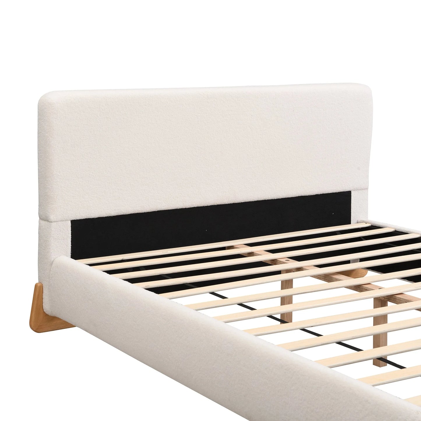Elegant Boucle Upholstered Bed, A Luxurious and Comfortable Bedroom Centerpiece, Full Size, White detail view 12