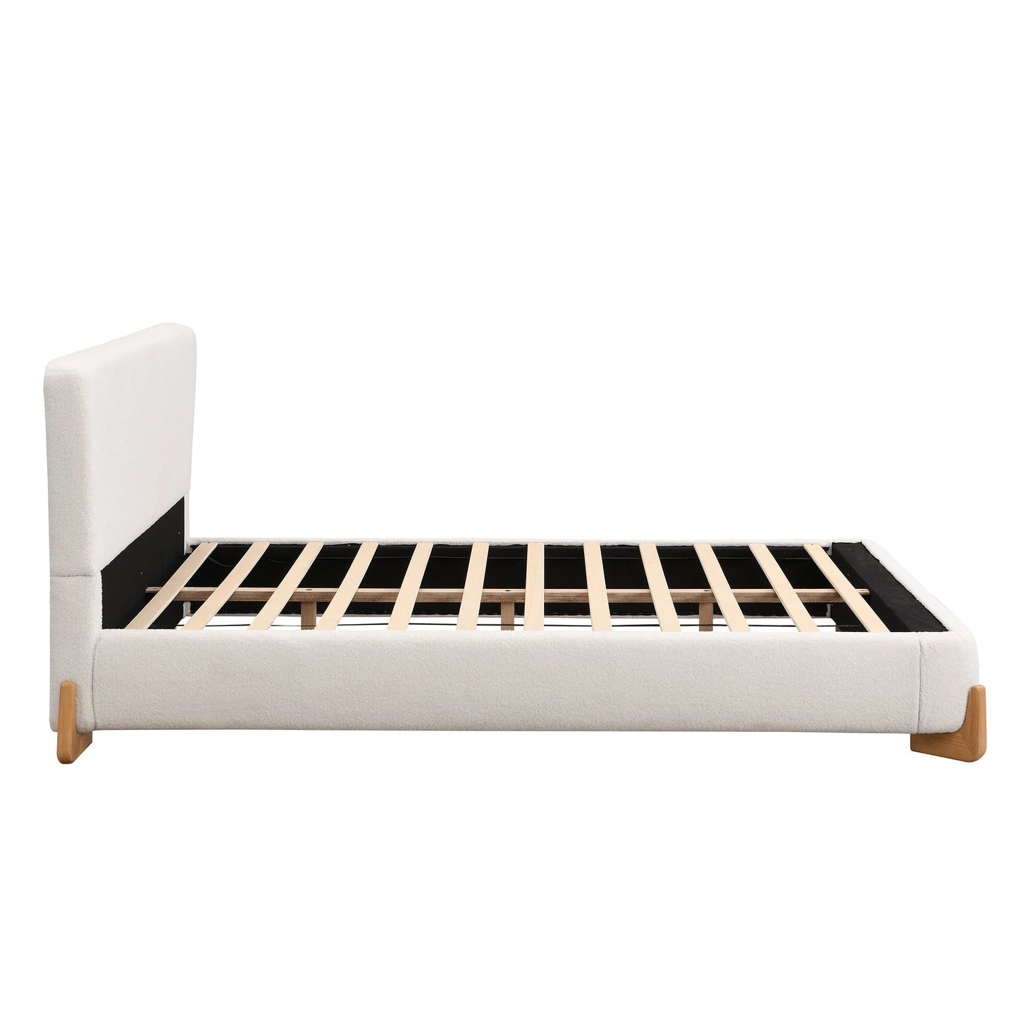 Elegant Boucle Upholstered Bed, A Luxurious and Comfortable Bedroom Centerpiece, Full Size, White detail view 13