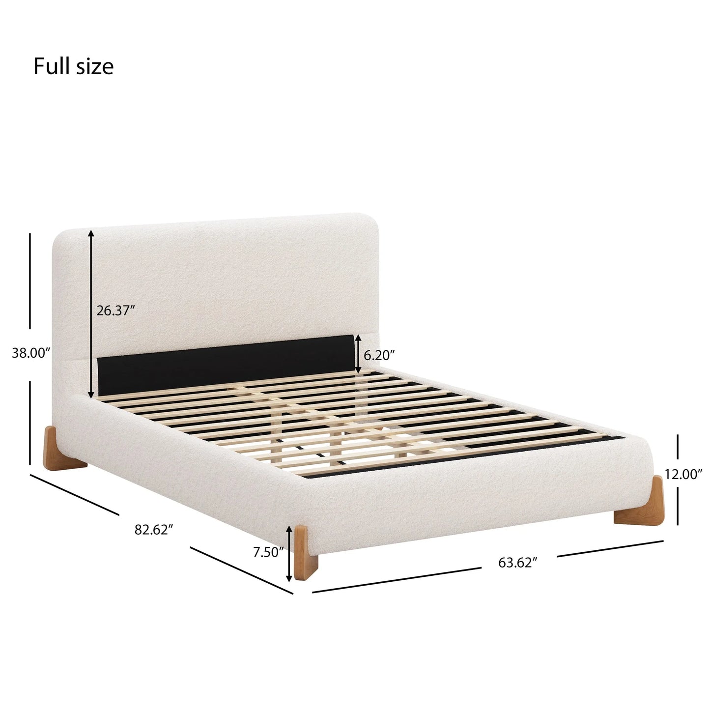 Elegant Boucle Upholstered Bed, A Luxurious and Comfortable Bedroom Centerpiece, Full Size, White detail view 15