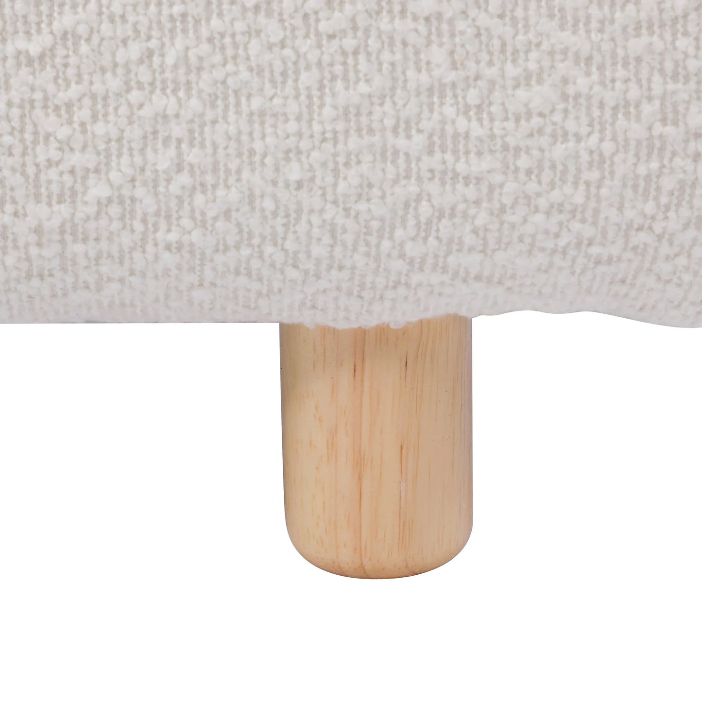 Queen Size Upholstered Bed With Boucle Fabric, Curved-Shape Design Thick Headboard, Solid Wood Legs, White detail view 13
