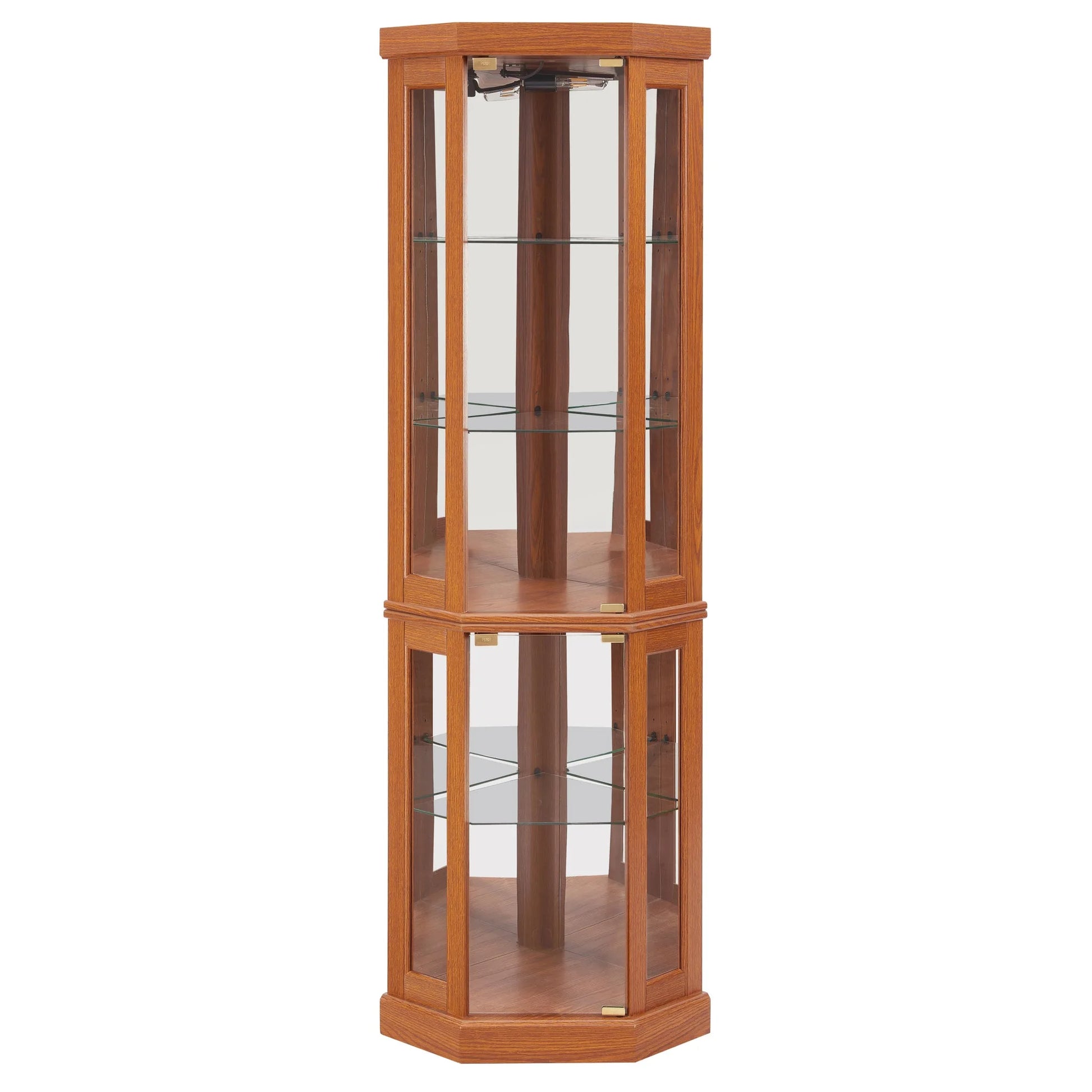 Corner Glass Cabinet Lighted Curio Cabinet Corner Display Case for Living Room, Curio Cabinet, Antique collection, Wine, Bar Glass Storage Light Included, Dark oak detail view 15